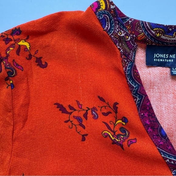Jones New York Blouse Gold Buttons Paisley Tunic Moroccan Orange Top Shirt Sz L - Picture 14 of 16